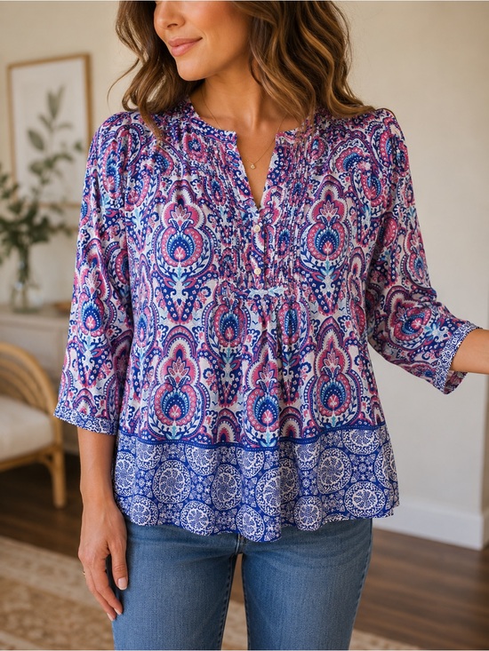 Talbots Tops - Talbots Blue & Pink Paisley Peasant Tunic